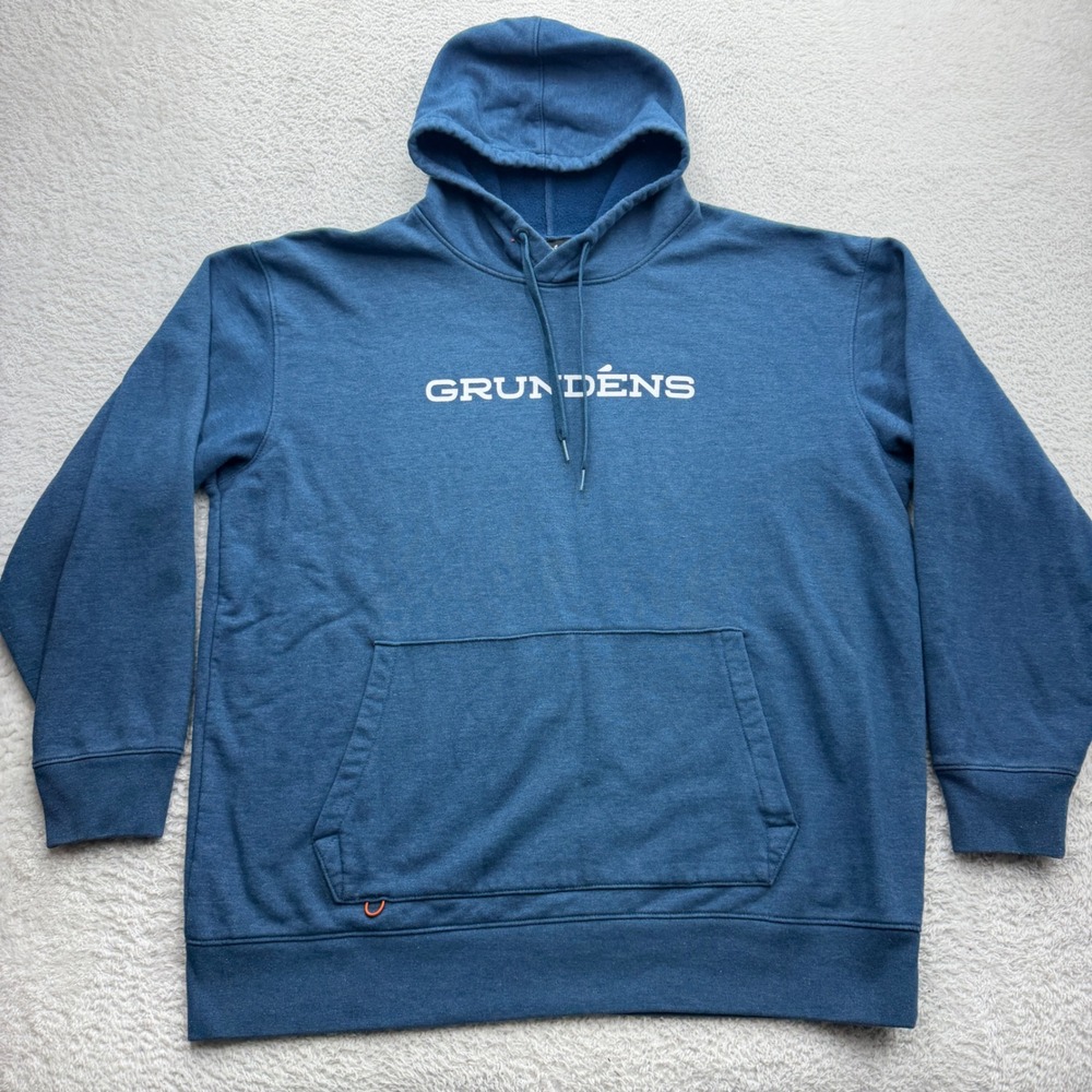 Grundens‎ Mens XL Blue Logo Fleece Pullover Hoodie Sweatshirt Fishing Outdoor